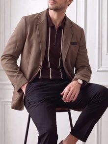 Core Aspect Men's Old Money Coffee Brown Loose Casual Blazer, Coarse Wool Fabric, Versatile For Commuting, Dating, Weekend - Coffee Brown - View 6