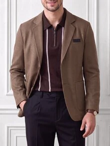 Core Aspect Men's Old Money Coffee Brown Loose Casual Blazer, Coarse Wool Fabric, Versatile For Commuting, Dating, Weekend - Coffee Brown - View 4