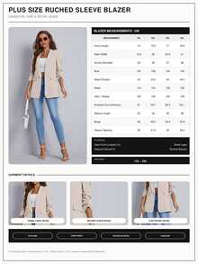 SHEIN Cottnline بليزر وردي خريفي بمقاس كبير، لون موحد، كاجوال أنيق للمكتب والرسميات، بياقة مسننة وتفاصيل جيب وهمي بغطاء - لون مشمشي - مشاهدة 7
