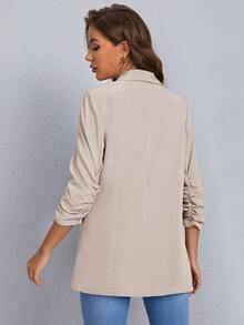 SHEIN Cottnline بليزر وردي خريفي بمقاس كبير، لون موحد، كاجوال أنيق للمكتب والرسميات، بياقة مسننة وتفاصيل جيب وهمي بغطاء - لون مشمشي - مشاهدة 3