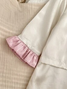 SHEIN Newborn Cute Satin Colorblock Loungewear Set - Beige - View 6