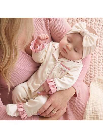 SHEIN Newborn Cute Satin Colorblock Loungewear Set