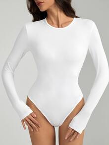 SHEIN Tall 高個女款純色修身春季連身衣 - 白色 - 查看 7