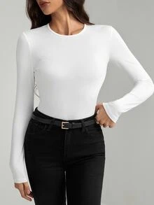 SHEIN Tall 高個女款純色修身春季連身衣 - 白色 - 查看 6