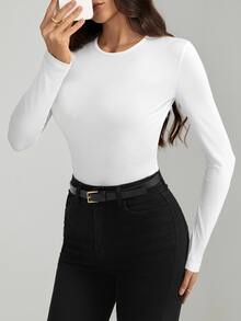 SHEIN Tall 高個女款純色修身春季連身衣 - 白色 - 查看 5