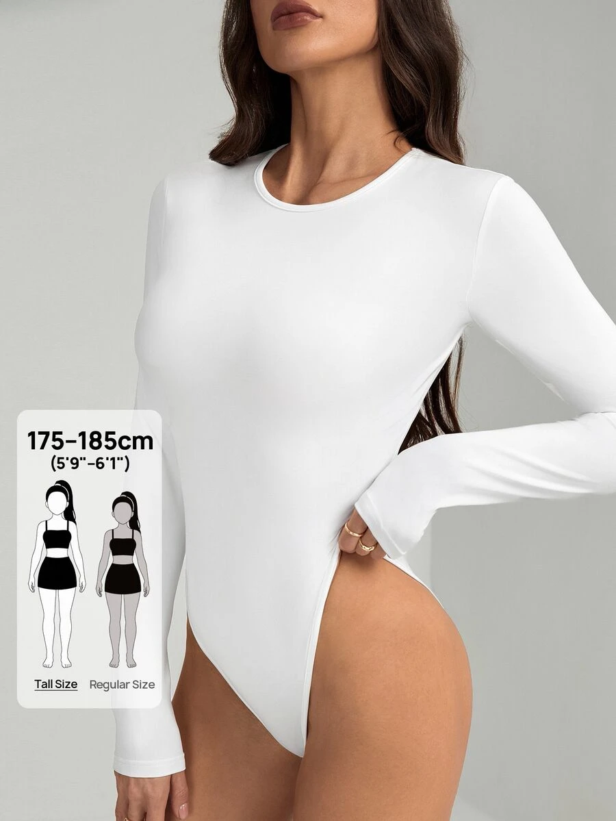 SHEIN Tall 高個女款純色修身春季連身衣 - 白色 - 查看 1