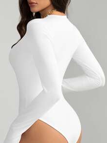 SHEIN Tall 高個女款純色修身春季連身衣 - 白色 - 查看 2