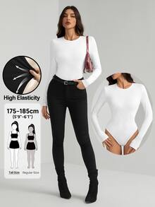 SHEIN Tall 高個女款純色修身春季連身衣 - 白色 - 查看 8