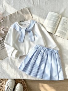 SHEIN 年輕女孩連帽衫與運動衫套裝 - 藍色 - 查看 3