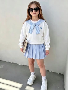 SHEIN 年輕女孩連帽衫與運動衫套裝 - 藍色 - 查看 1
