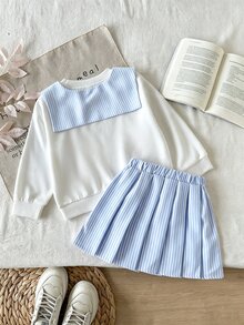 SHEIN 年輕女孩連帽衫與運動衫套裝 - 藍色 - 查看 2