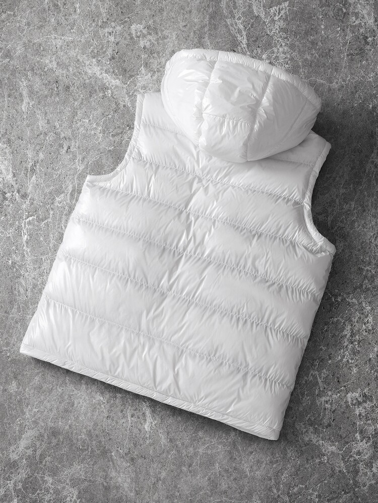 Manfinity EMRG Men's Solid Color Zipper Front Hooded Vest Winter Jacket - White - View 2