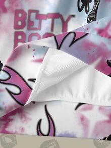 Betty Boop x SHEIN Áo nỉ cổ tròn size lớn in họa tiết hoạt hình tie-dye toàn thân - trắng - Xem 8