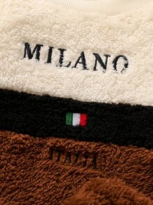 小男孩拼色珊瑚絨套裝 MILANO 字母刺繡毛絨長袖上衣與慢跑褲，休閒日常穿搭，時尚潮流 2 件套，適合秋冬 - 彩色 - 查看 8