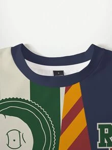 Rick and Morty X SHEIN 女款字母印花圓領長袖休閒寬鬆衛衣 - 白色 - 查看 5