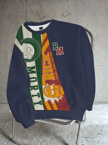 Rick and Morty X SHEIN 女款字母印花圓領長袖休閒寬鬆衛衣 - 白色 - 查看 1