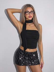SHEIN ICON Vắt Viền ven Top Cây trồng - màu đen - Xem 1