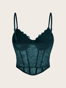 SHEIN ICON 1pc Elegant Solid Color Lace Camisole Top For Summer - Dark Green - View 2