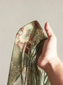 SHEIN ICON 女士夏季休闲度假佩斯利印花钥匙孔领扭结露背吊带背心 - 軍綠色 - 查看 10