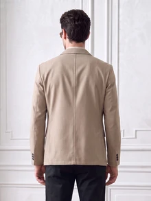 Core Aspect Men's Old Money Style Solid Color Button Long Sleeve Blazer For Business Office, Formal - Khaki - View 2