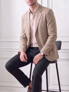 Core Aspect Men's Old Money Style Solid Color Button Long Sleeve Blazer For Business Office, Formal - Khaki - View 4