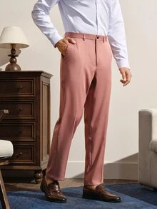 VeloEdit Men's Solid Color Long Sleeve Lapel NeckBlazer And Pants Business Suit Wedding - Dusty Pink - View 8