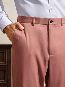 VeloEdit Men's Solid Color Long Sleeve Lapel NeckBlazer And Pants Business Suit Wedding - Dusty Pink - View 9