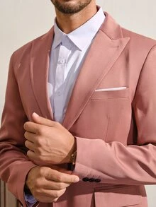 VeloEdit Men's Solid Color Long Sleeve Lapel NeckBlazer And Pants Business Suit Wedding - Dusty Pink - View 7