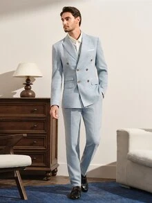VeloEdit Men's Plain & Simple Daily Suit Set, Formal, Ceremony Wedding - Baby Blue - View 4