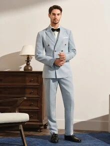 VeloEdit Men's Plain & Simple Daily Suit Set, Formal, Ceremony Wedding - Baby Blue - View 3