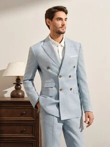 VeloEdit Men's Plain & Simple Daily Suit Set, Formal, Ceremony Wedding - Baby Blue - View 5