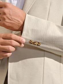 VeloEdit Men's Solid Color Casual Business Suit Set, Suitable For Daily Commute Wear, Also An Ideal Gift For Boyfriend Or Husband, Ceremony, Formal Wedding - Apricot - View 7