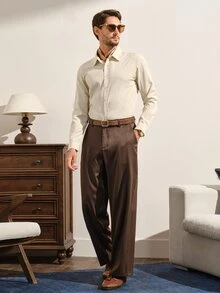VeloEdit Men's Solid Color Pocket Casual Business Casual Versatile Daily Travel Suit Pants Office Dark Brown Autumn - Coffee Brown - View 7