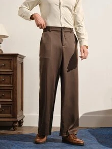 VeloEdit Men's Solid Color Pocket Casual Business Casual Versatile Daily Travel Suit Pants Office Dark Brown Autumn - Coffee Brown - View 6