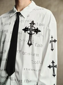 ROMWE MEN Street Life Men's Cross Pattern Casual Daily Wear Shirt - White - View 2