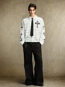 ROMWE MEN Street Life Men's Cross Pattern Casual Daily Wear Shirt - White - View 7