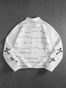 ROMWE MEN Street Life Men's Cross Pattern Casual Daily Wear Shirt - White - View 10