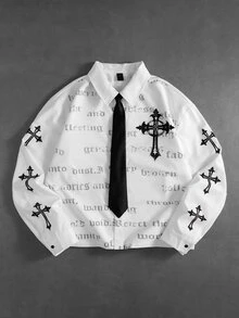 ROMWE MEN Street Life Men's Cross Pattern Casual Daily Wear Shirt - White - View 9