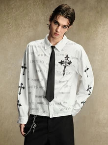 ROMWE MEN Street Life Men's Cross Pattern Casual Daily Wear Shirt - White - View 4