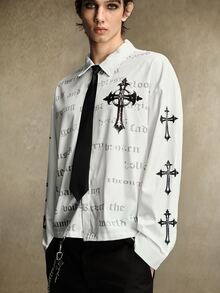 ROMWE MEN Street Life Men's Cross Pattern Casual Daily Wear Shirt - White - View 1
