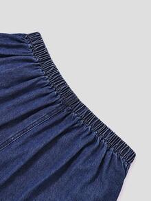 Sweetra CURVE Celana Pendek Denim Cuci Kasual untuk Wanita Ukuran Plus dengan Dekorasi Logam, Cocok untuk Sehari-hari - Dark Wash - View 7