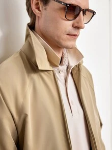 Officeau 男士休闲纯色教练夹克，简约百搭时尚翻领男士秋季外套 - 駝色 - 查看 8