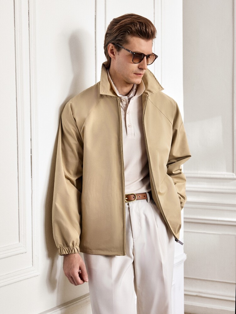 Officeau Men's Casual Solid Color Coach Jacket, Minimalist Versatile Fashion Lapel Collar Men's Outerwear For Autumn - Camel - View 7
