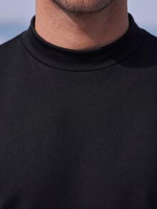 Officeau Men's Black Solid Turtleneck Short Sleeve Knit T-Shirt, Summer/Spring/Fall, Tee, Top, Lightweight, Breathable, Cool, Casual, Comfortable, Daily Wear Boyfriend,Husband,Father Gift - Black - View 5