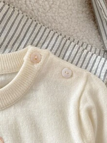 SHEIN Vintaside Kids 嬰兒/幼兒（男孩）卡其色熊圖案套頭毛衣，長袖，適合秋冬穿著，可作為內搭搭配鋪棉外套或單穿 - 杏色 - 查看 7