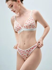 Softvol Women's Sexy Lingerie (Wireless Bra, Thong) 2 Pieces Set - Red and White - View 5
