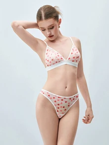 Softvol Women's Sexy Lingerie (Wireless Bra, Thong) 2 Pieces Set - Red and White - View 3