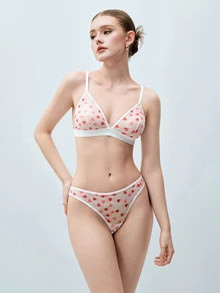 Softvol Women's Sexy Lingerie (Wireless Bra, Thong) 2 Pieces Set - Red and White - View 4