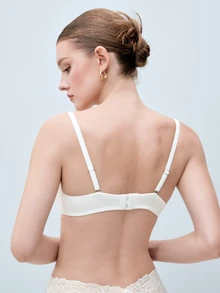 Softvol 1pc Women's Fashionable Comfortable Underwire Non-Padded Solid Color Sexy Backless Versatile Balconette Bra - White - View 2