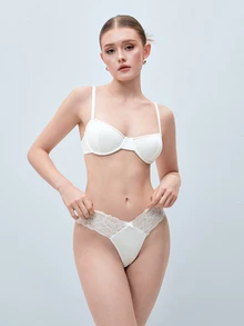 Softvol 1pc Women's Fashionable Comfortable Underwire Non-Padded Solid Color Sexy Backless Versatile Balconette Bra - White - View 1